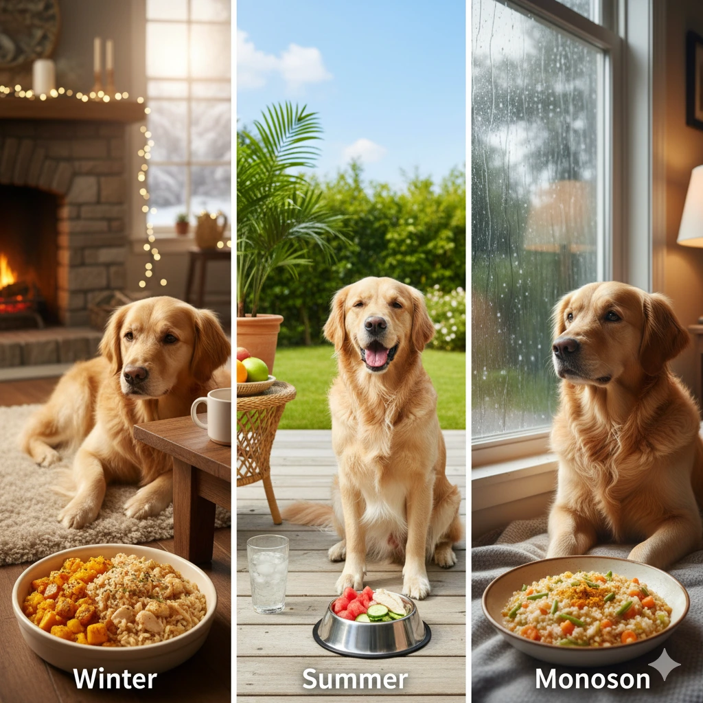 seasonal eating for dogs what to feed in winter, summer & monsoon